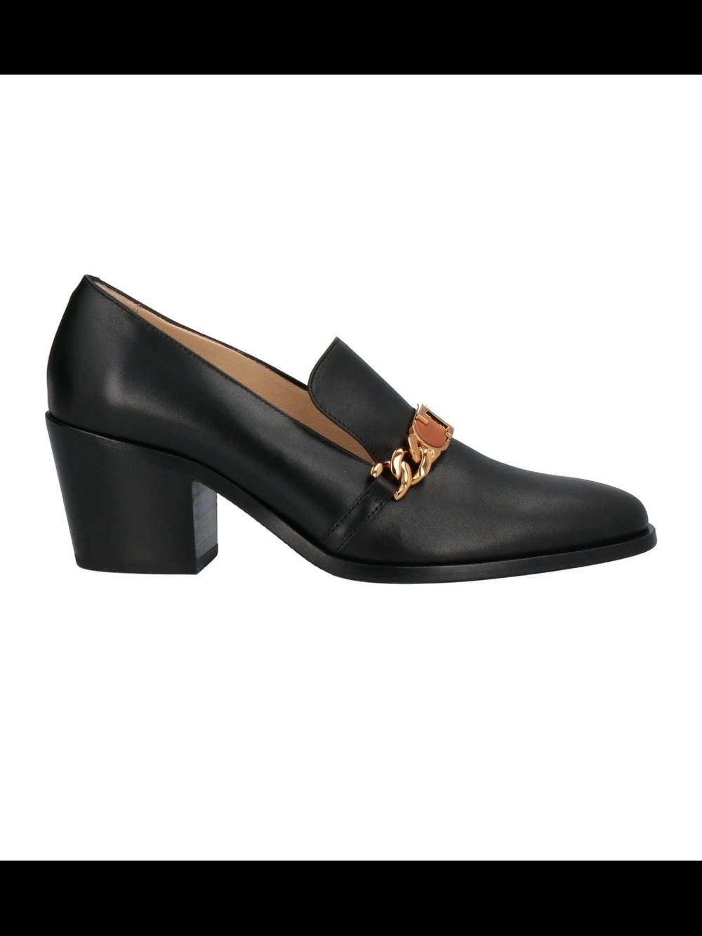 Tod's Black Leather Loafer with Gold-Tone Chain Logo Size 38.5 - Picture 2 of 4